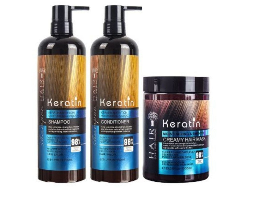 Keratin Hair Deep Treatment Kit- Shampoo, Conditioner, Mask, Serum & Wax